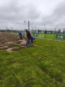 Betis Academy Chile alista su cancha de césped natural.